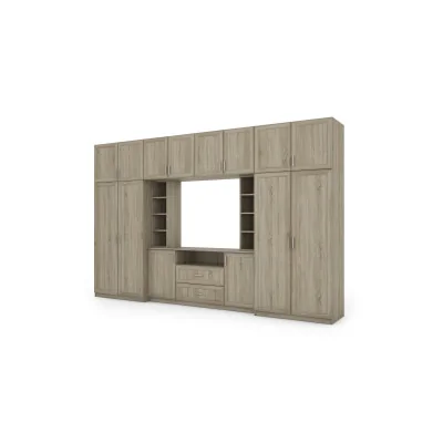Elegancka meblościanka z szafami i półką RTV 380×240 cm Sonoma Jasna – DAKO