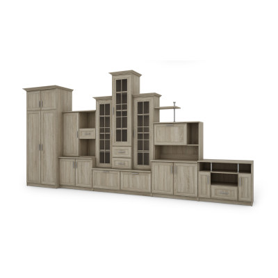 copy of Wall unit with triple display case, bar, linen cabinet, drawers, large wardrobe, RTV cabinet - HADES + wardrobe + RTV