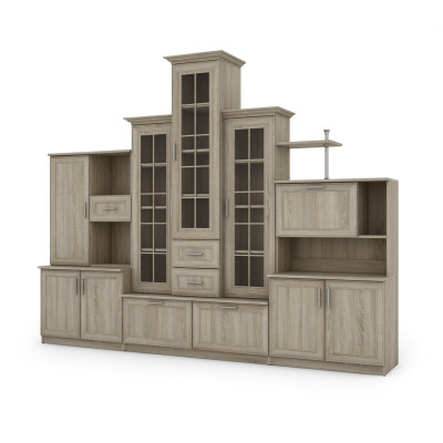 copy of Wohnwand mit dreifacher Vitrine, Bar, Wäscheschrank, Schubladen, TV-Schrank - HADES