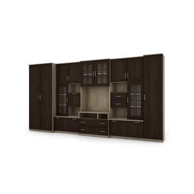Bardzo pojemna meblościanka RTV z szafą na ubrania 405×210 cm Sonoma Jasna / Sonoma Ciemna – LENA