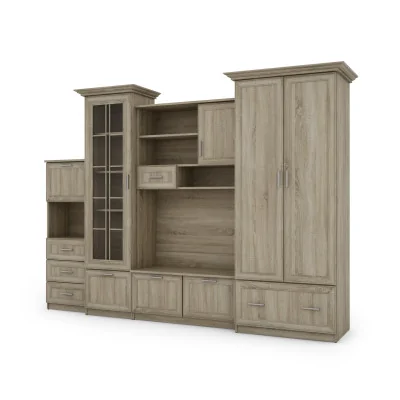 Klasyczna meblościanka z pojemną szafą i barkiem 280×207 cm Sonoma Jasna – MILO