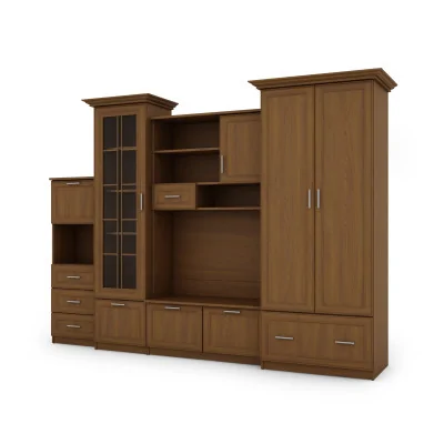 Klasyczna meblościanka z pojemną szafą i barkiem 280×207 cm Wiśnia Porto – MILO
