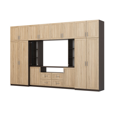 copy of Modern living room wall unit with spacious wardrobes and TV display case, 240 cm high - NESTO