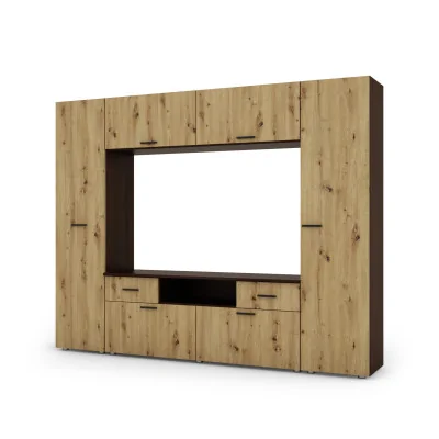 Zabudowana meblościanka z miejscem na telewizor 240×190 cm Sonoma Ciemna / Dąb Artisan – PLUTON
