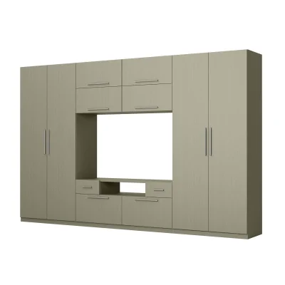 Nowoczesna meblościanka z dużymi szafami, półkami, RTV i szufladami 350×227 cm Eukaliptus – SCANDI