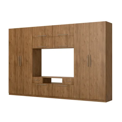 Nowoczesna meblościanka z dużymi szafami, półkami, RTV i szufladami 350×227 cm Dąb Lefkas – SCANDI