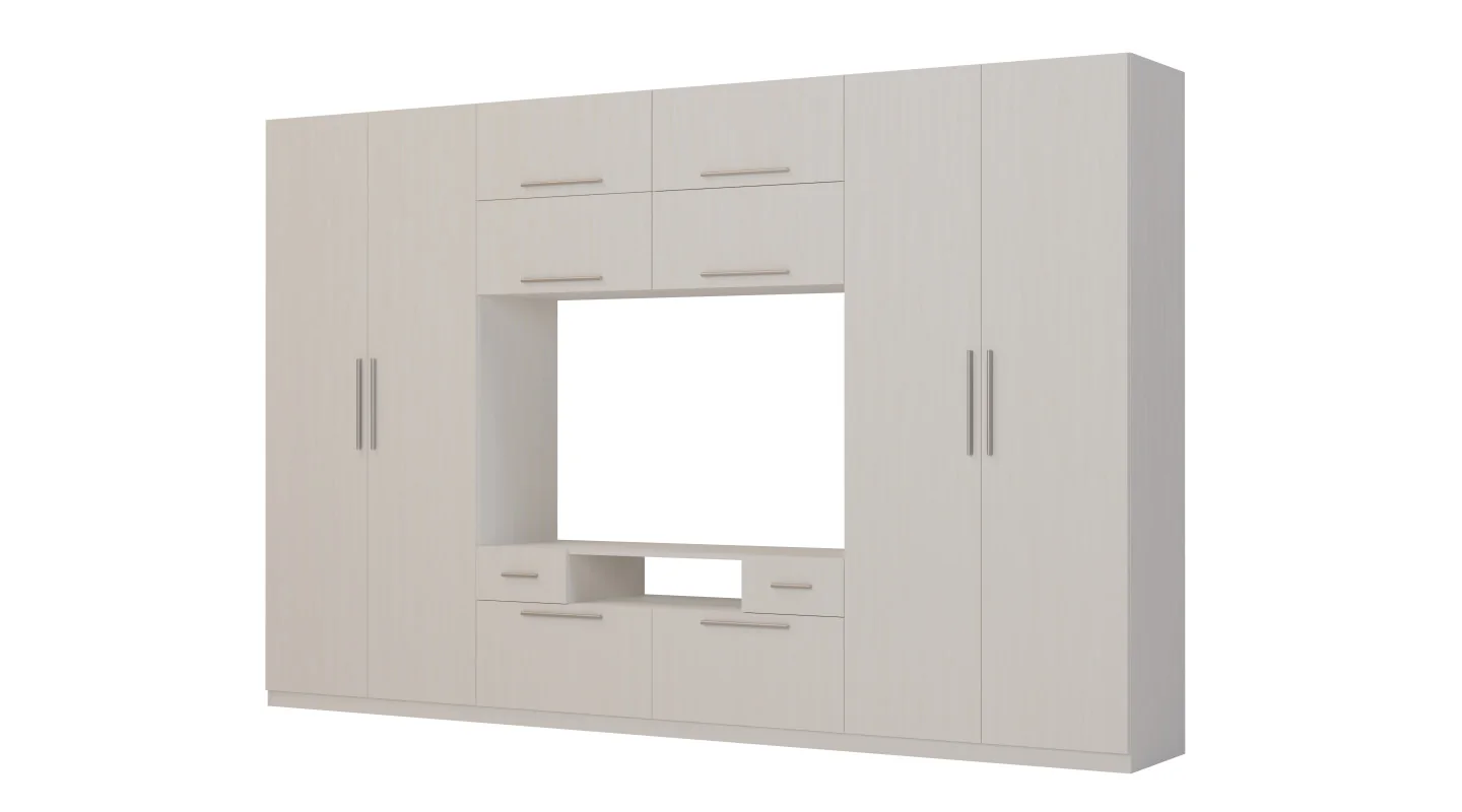 Nowoczesna meblościanka z dużymi szafami, półkami, RTV i szufladami 350×227 cm Sosna Anderson – SCANDI