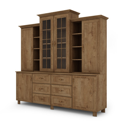 copy of Vitrine classique grande 210 cm sur pieds, armoires, tiroirs, vitrages, étagères