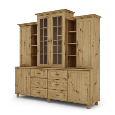 Klasyczna duża witryna z szafkami i szufladami 210 cm Dąb Artisan – Royal