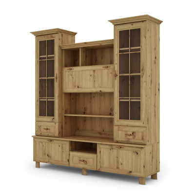 Witryna na nóżkach z barkiem i półkami na książki 180 cm Dąb Artisan – Navia