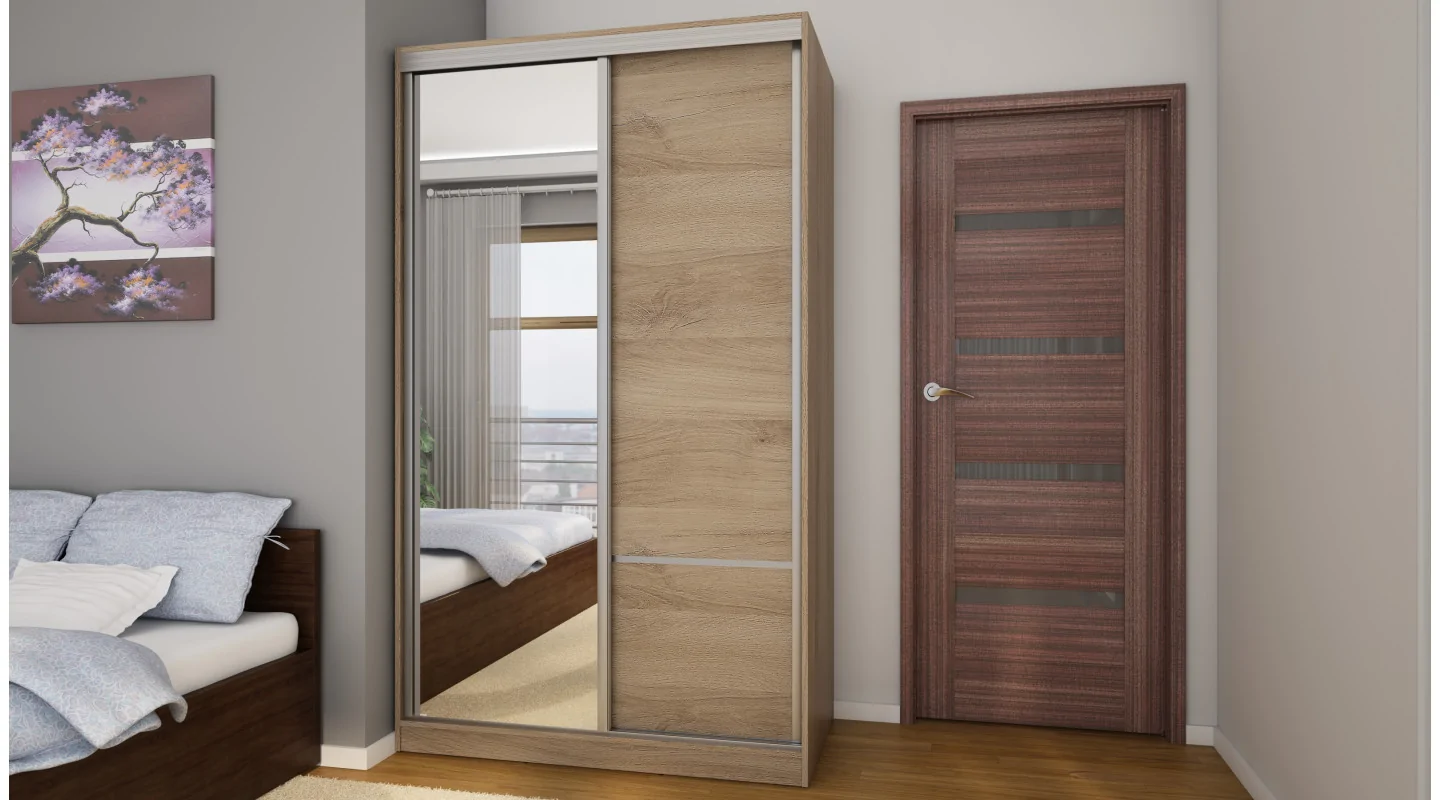 Szafa przesuwna 130×220 cm dąb Lorenzo z lustrem – Arveno | eMeblast