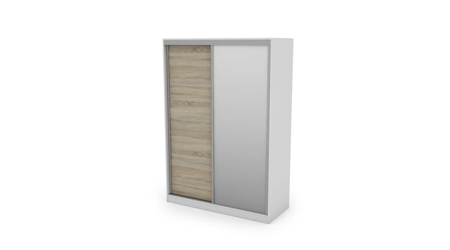 Szafa przesuwna 150x215 cm biel / dąb sonoma jasna z lustrem – Selto | eMeblast