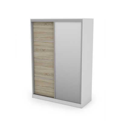 Szafa przesuwna 150x215 cm biel / dąb sonoma jasna z lustrem – Selto