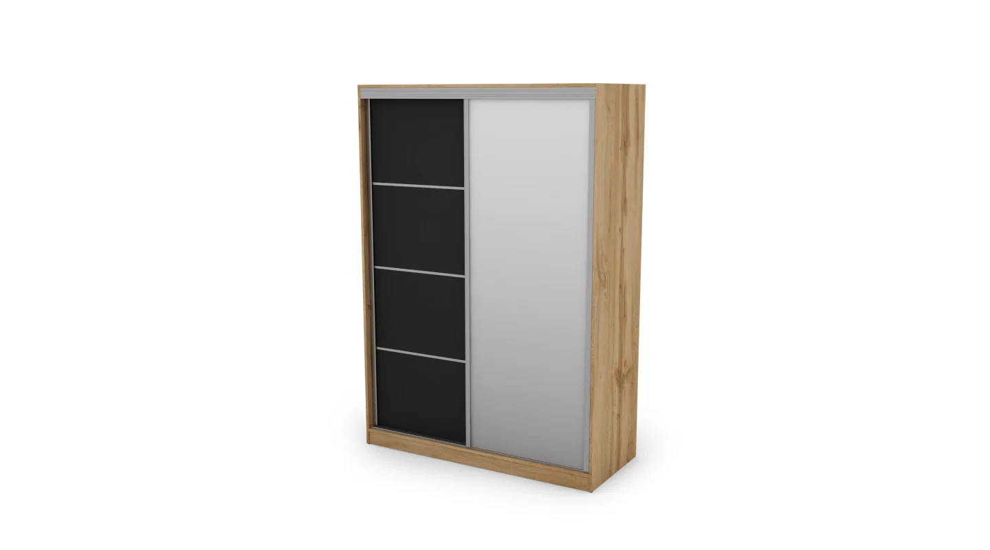 Szafa przesuwna 150x215 cm dąb Wotan / czarna z lustrem – Selto | eMeblast
