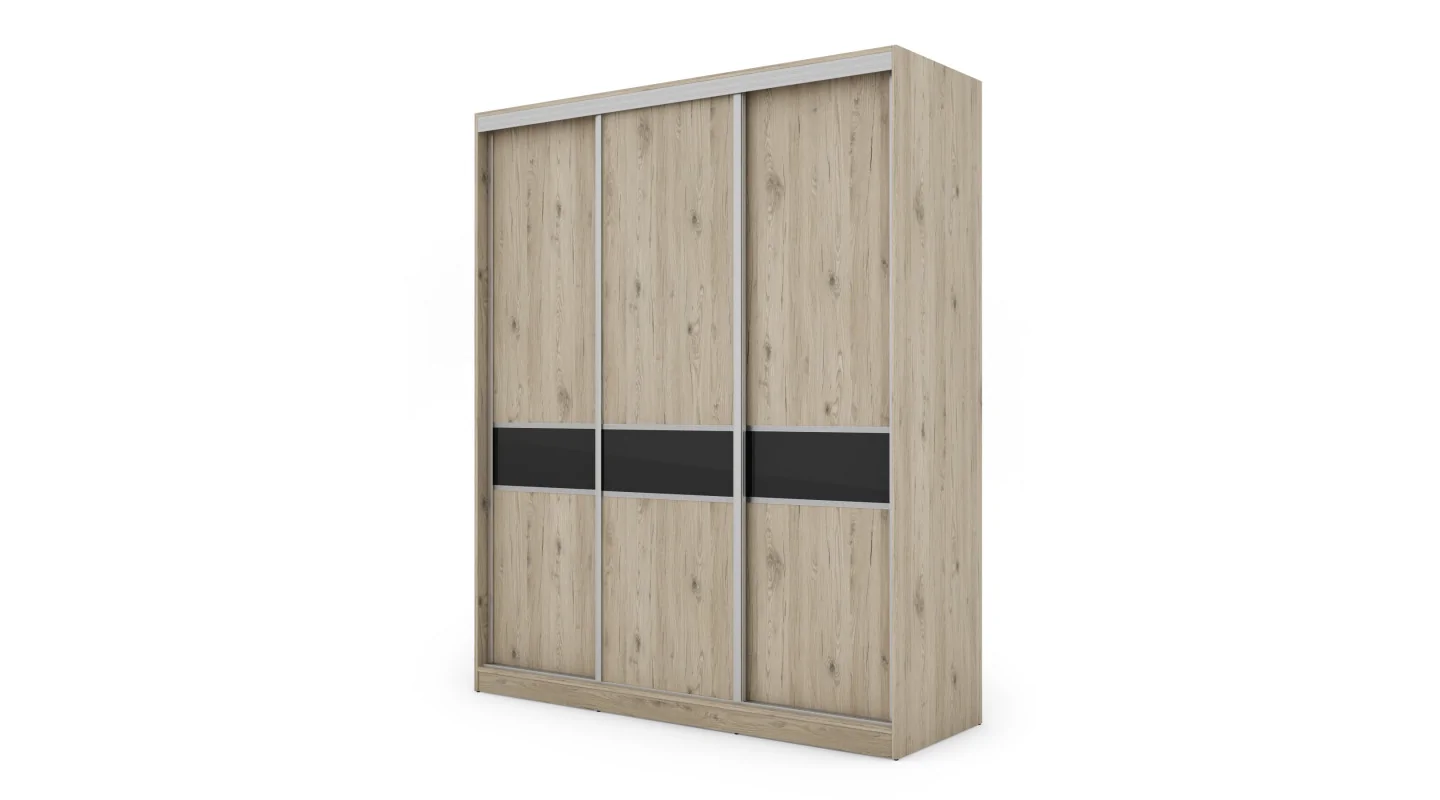 Szafa przesuwna 190x230 cm dąb Bordeaux / czarny połysk z szufladami – Calvero | eMeblast