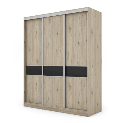 Szafa przesuwna 190x230 cm dąb Bordeaux / czarny połysk – Calvero