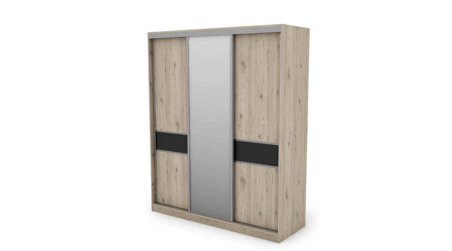 Szafa przesuwna 190x230 cm dąb Bordeaux / czarny połysk z lustrem – Calvero | eMeblast