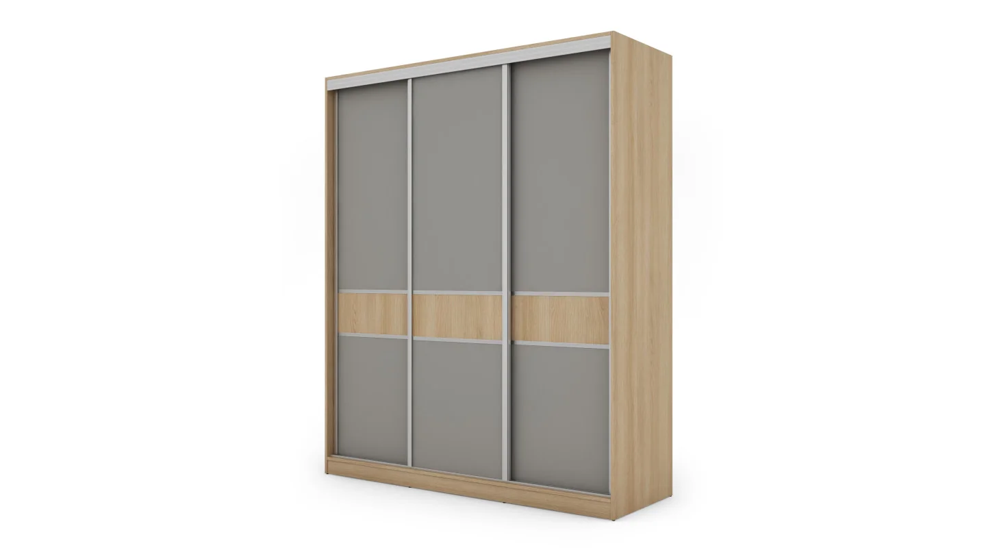 Szafa przesuwna 190x230 cm dąb Lindberg / szara z szufladami – Calvero | eMeblast