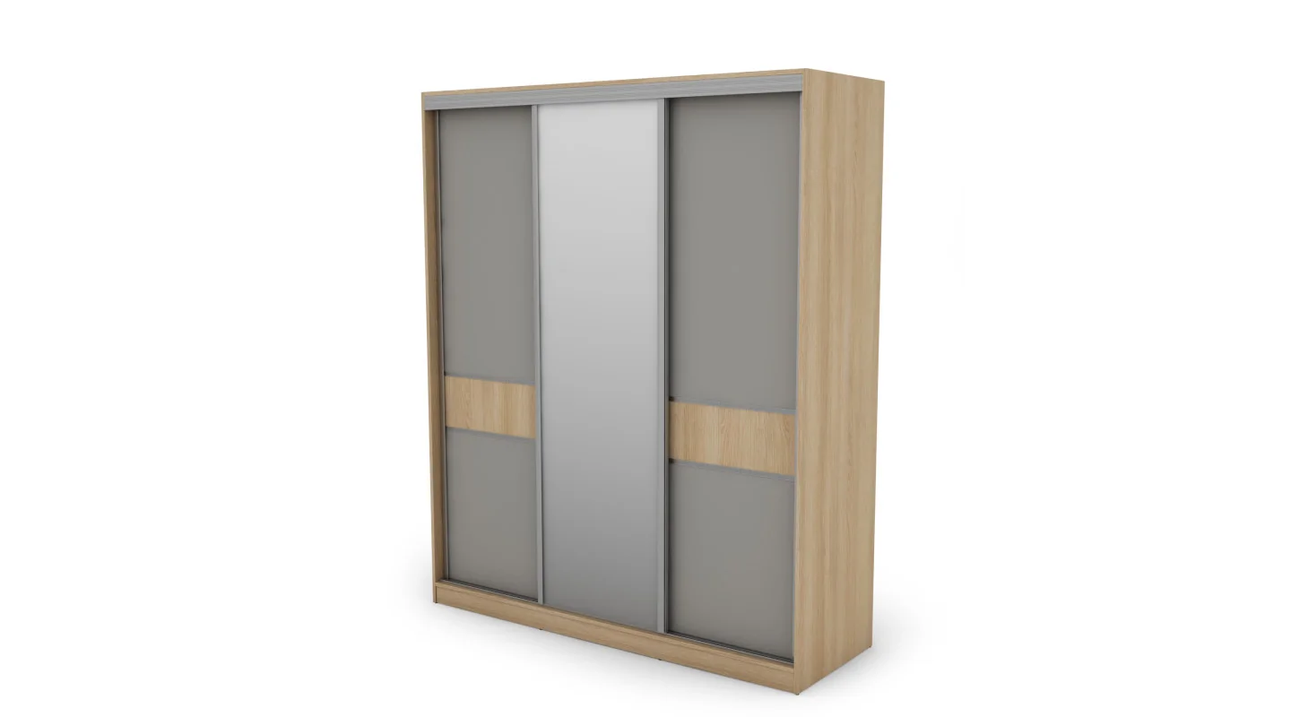 Szafa przesuwna 190x230 cm dąb Lindberg / szara z lustrem – Calvero | eMeblast