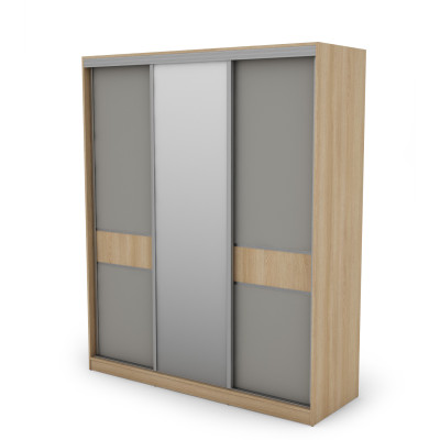 Szafa przesuwna 190x230 cm dąb Lindberg / szara z lustrem – Calvero