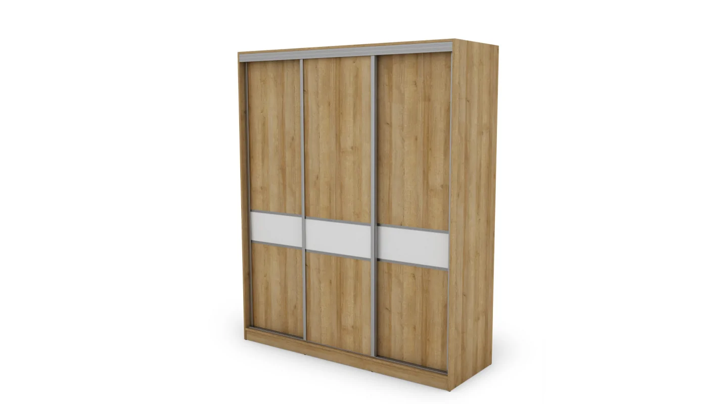 Szafa przesuwna 190x230 cm dąb Riva / biały połysk z szufladami – Calvero | eMeblast