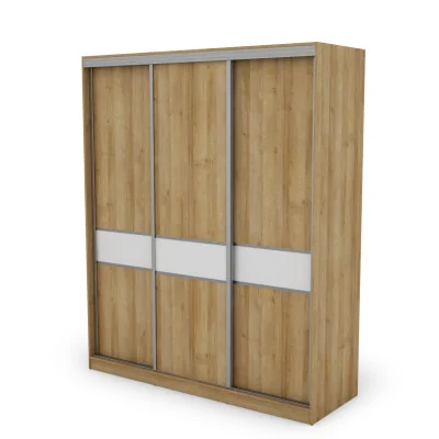 Szafa przesuwna 190x230 cm dąb Riva / biały połysk z szufladami – Calvero | eMeblast
