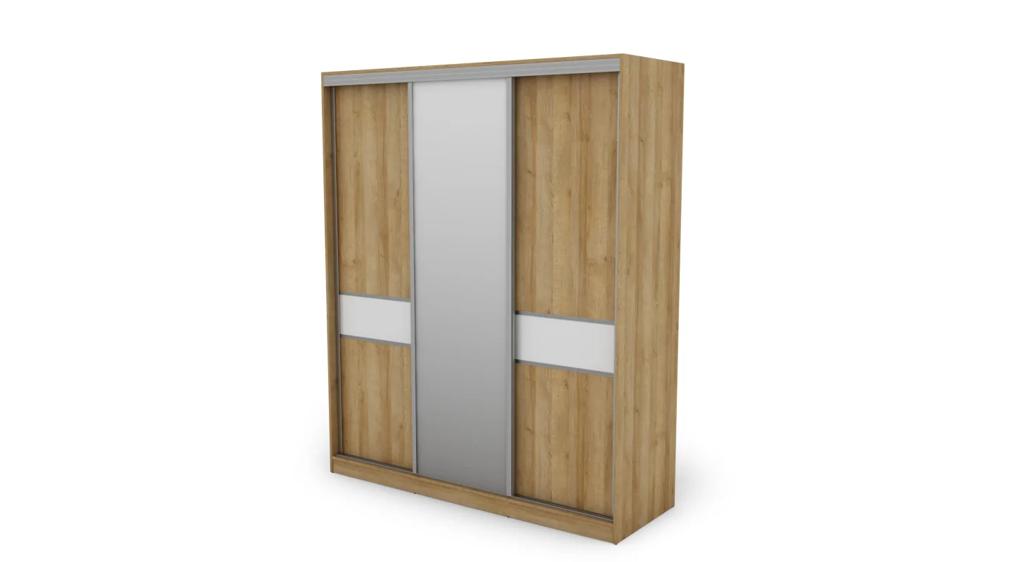 Szafa przesuwna 190x230 cm dąb Riva / biały połysk z lustrem – Calvero | eMeblast