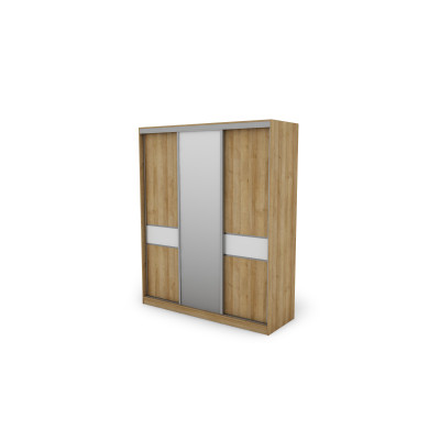 Szafa przesuwna 190x230 cm dąb Riva / biały połysk z lustrem – Calvero