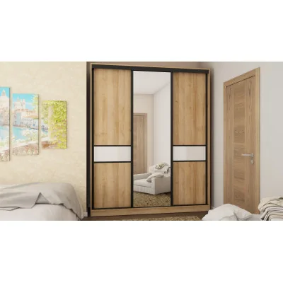 Szafa przesuwna 190x230 cm dąb Riva / biały połysk z lustrem – Calvero | eMeblast
