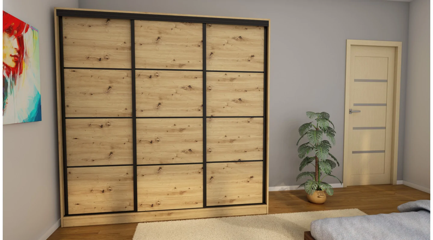 Szafa przesuwna 210x210 cm dąb artisan z szufladami – Virello | eMeblast