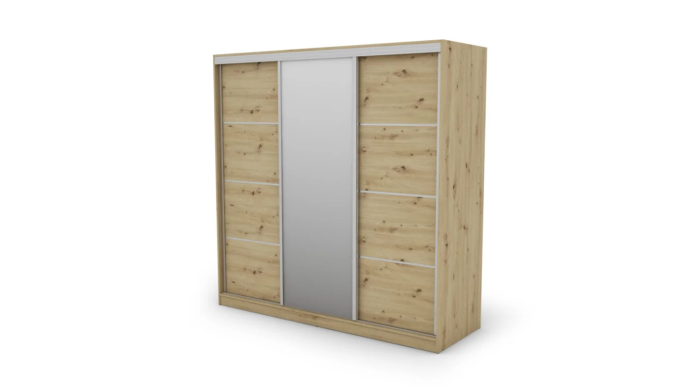 Szafa przesuwna 210x210 cm dąb artisan z lustrem i szufladami – Virello | eMeblast