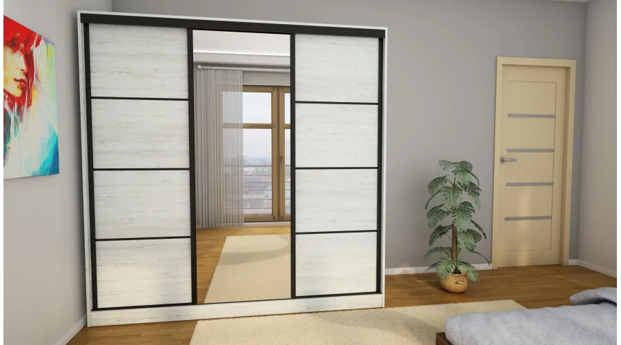 Szafa przesuwna 210x210 cm sosna Andersen z lustrem i szufladami – Virello | eMeblast