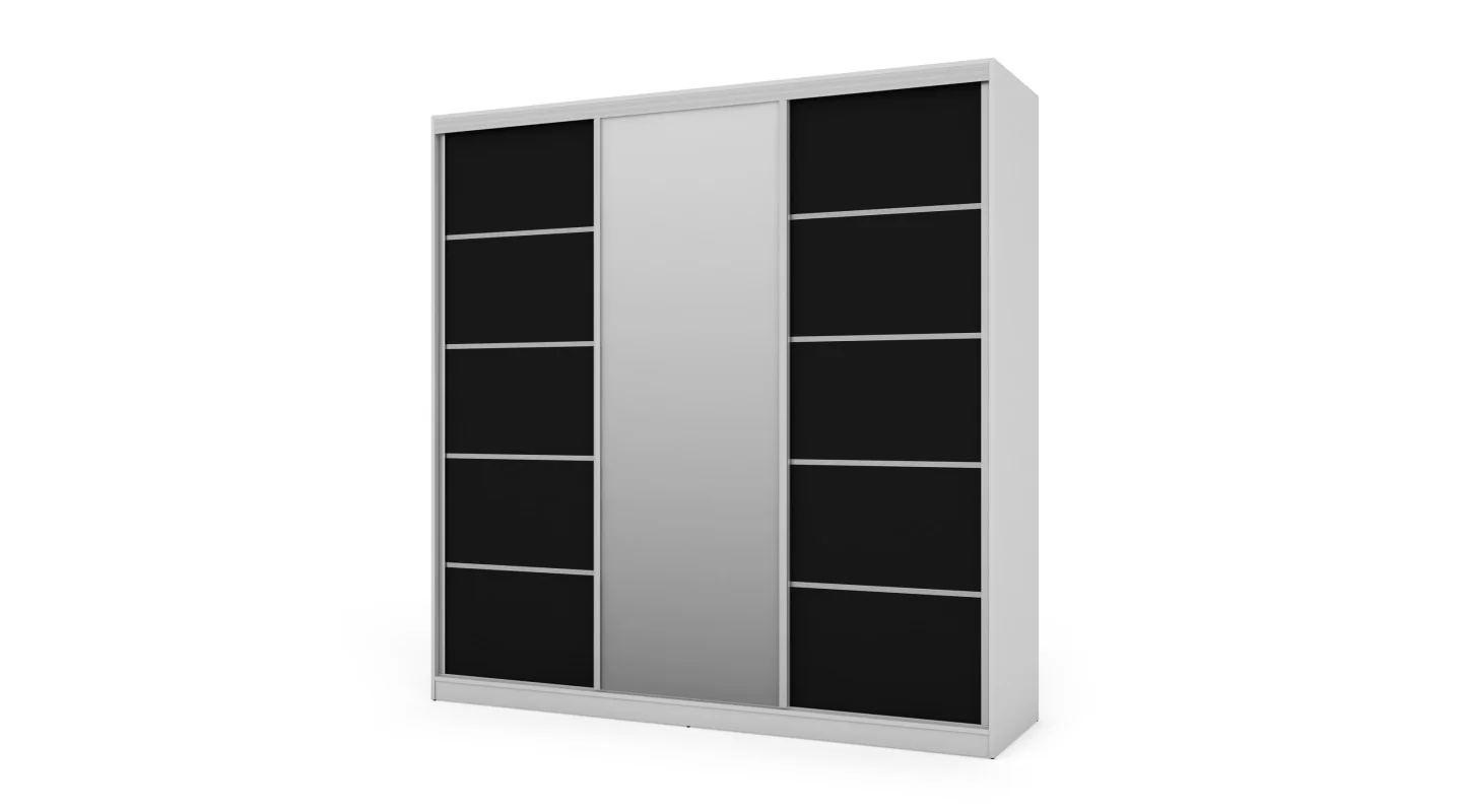 Szafa przesuwna 240x240 cm biel / czarna z lustrem – Monvero | eMeblast