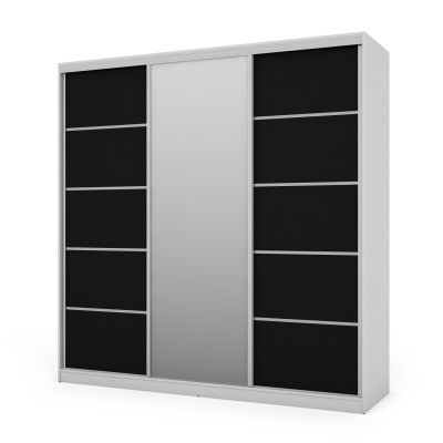 Szafa przesuwna 240x240 cm biel / czarna z lustrem – Monvero