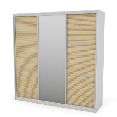 Szafa przesuwna 240x240 cm biel / dąb Gaja lamele z lustrem – Monvero