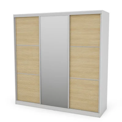 Szafa przesuwna 240x240 cm biel / dąb Gaja lamele z lustrem – Monvero | eMeblast