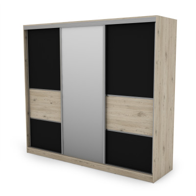 Szafa przesuwna 245x220 cm dąb Bordeaux / czarny z lustrem – Verdino