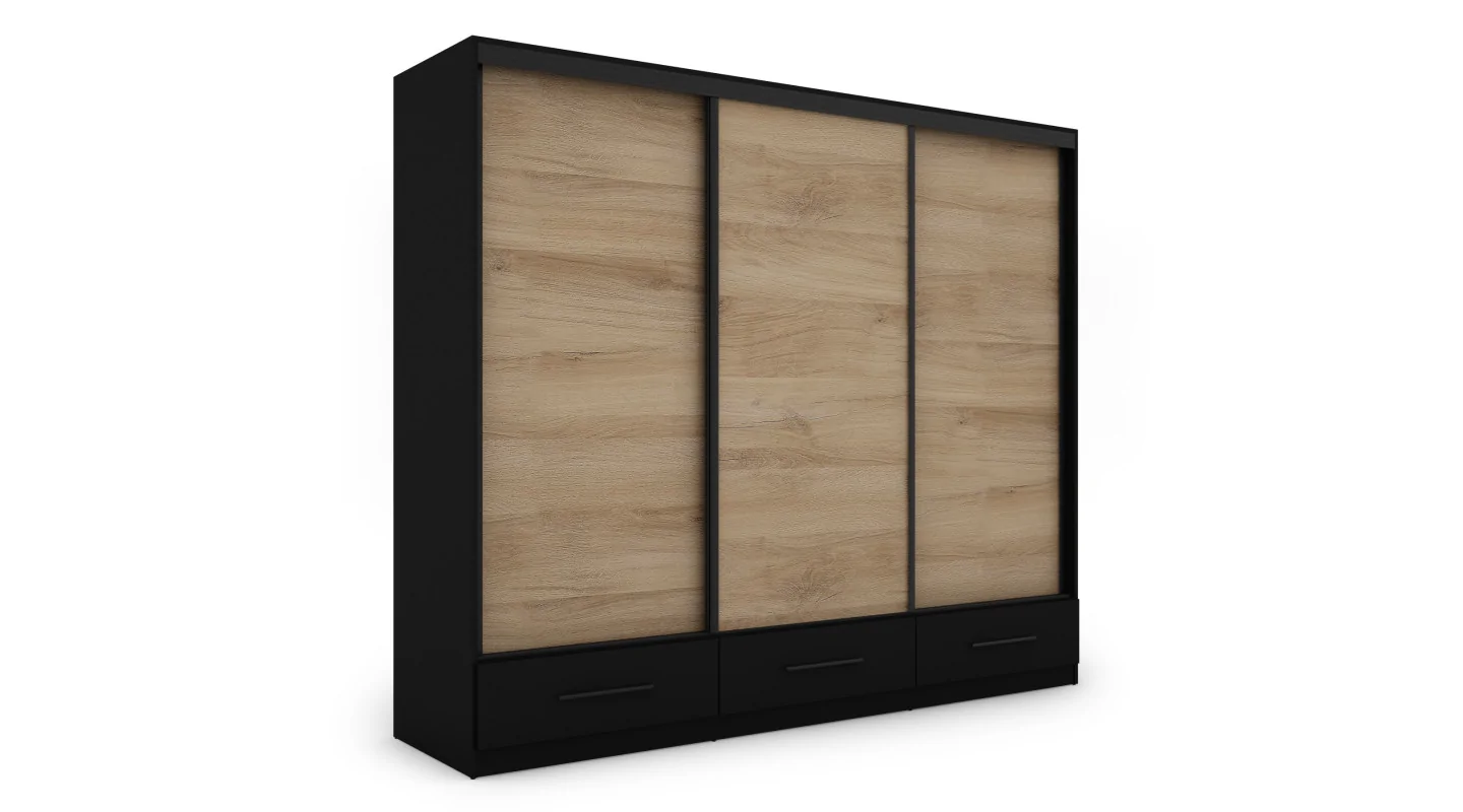 Szafa przesuwna 250x216 cm czarna / dąb Lorenzo – Extaro | eMeblast