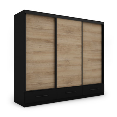 Szafa przesuwna 250x216 cm czarna / dąb Lorenzo – Extaro