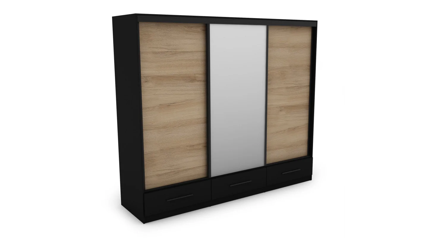 Szafa przesuwna 250x216 cm czarna / dąb Lorenzo z lustrem – Extaro | eMeblast