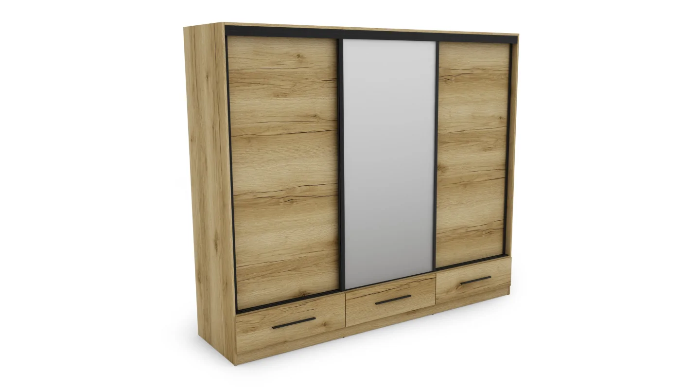 Szafa przesuwna 250x216 cm dąb Grand naturalny z lustrem – Extaro | eMeblast