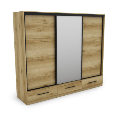 Szafa przesuwna 250x216 cm dąb Grand naturalny z lustrem – Extaro