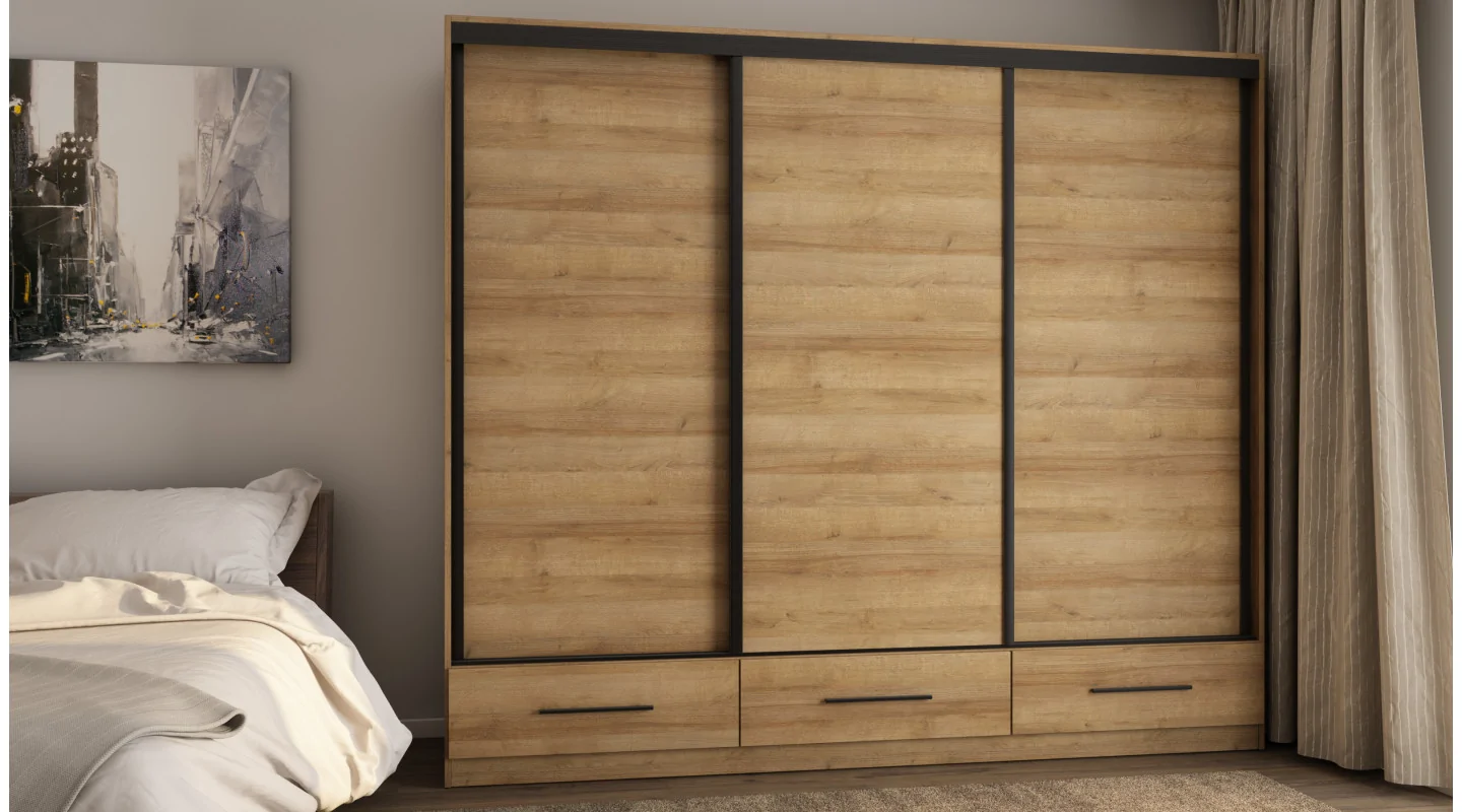 Szafa przesuwna 250x216 cm dąb Riva z szufladami – Extaro | eMeblast