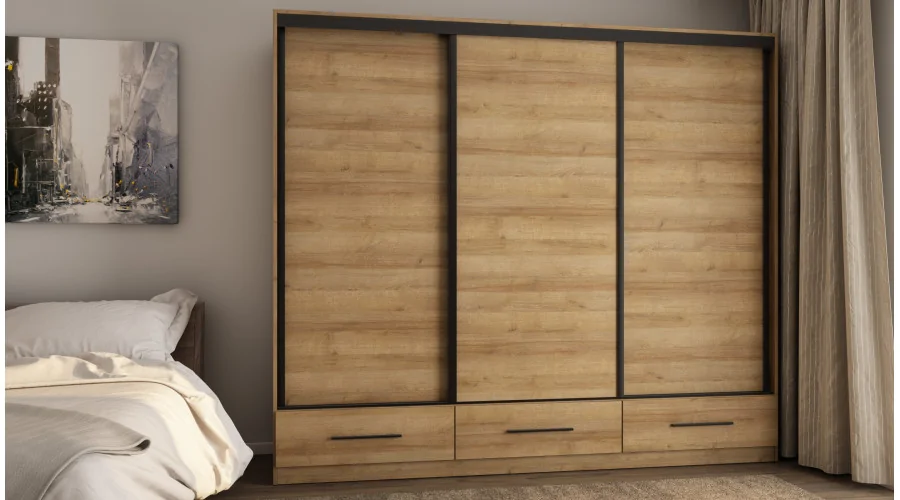 Szafa przesuwna 250x216 cm dąb Riva z szufladami – Extaro | eMeblast