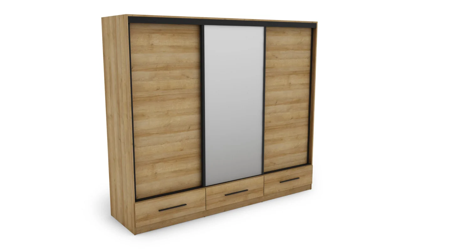 Szafa przesuwna 250x216 cm dąb Riva z lustrem i szufladami – Extaro | eMeblast