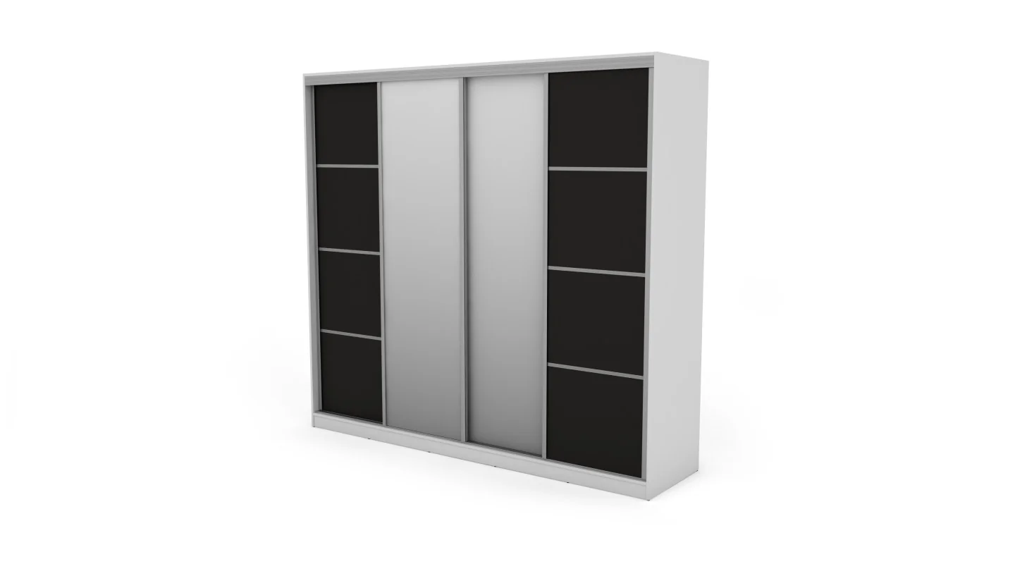 Szafa przesuwna 260x240 cm biała / czarna z 2 lustrami – Maxdoro | eMeblast