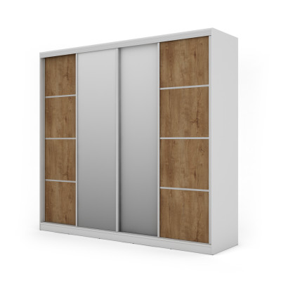Szafa przesuwna 260x240 cm biała / dąb Lefkas z 2 lustrami – Maxdoro
