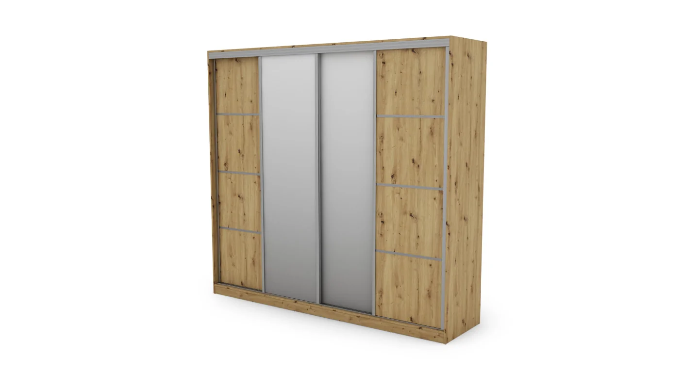 Szafa przesuwna 260x240 cm dąb Artisan z 2 lustrami – Maxdoro | eMeblast