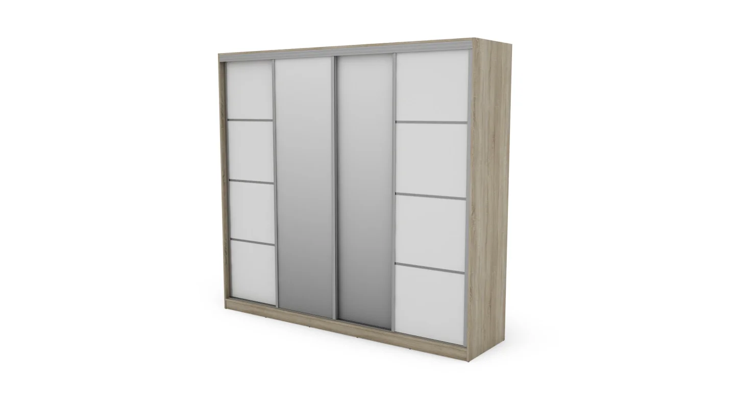Szafa przesuwna 260x240 cm sonoma jasna / biała z 2 lustrami – Maxdoro | eMeblast