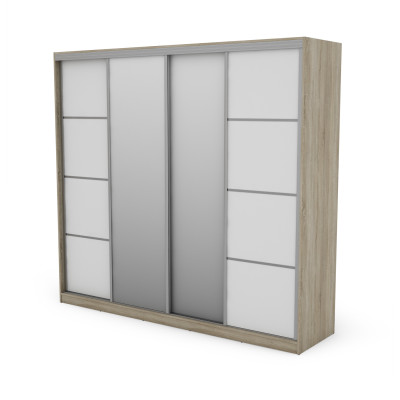 Szafa przesuwna 260x240 cm sonoma jasna / biała z 2 lustrami – Maxdoro